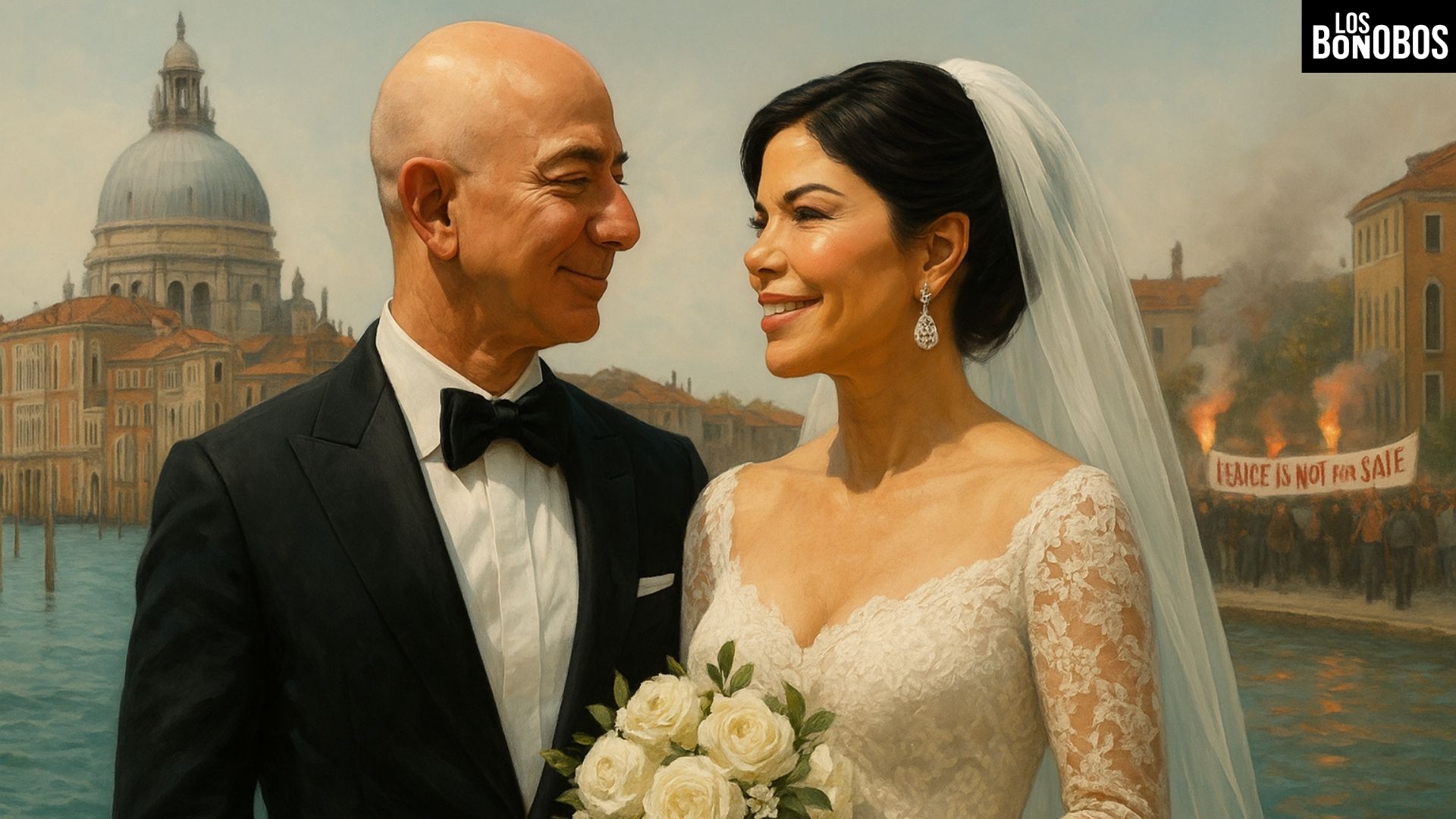 Jeff Bezos y Lauren Sánchez boda en Venecia con protestas al fondo – Los Bonobos