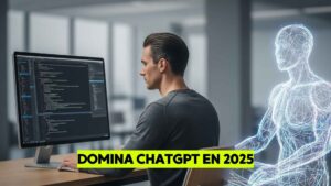 Ilustración de ChatGPT como asistente digital, mostrando cómo usar la IA en 2025 para mejorar productividad y creatividad. Los Bonobos