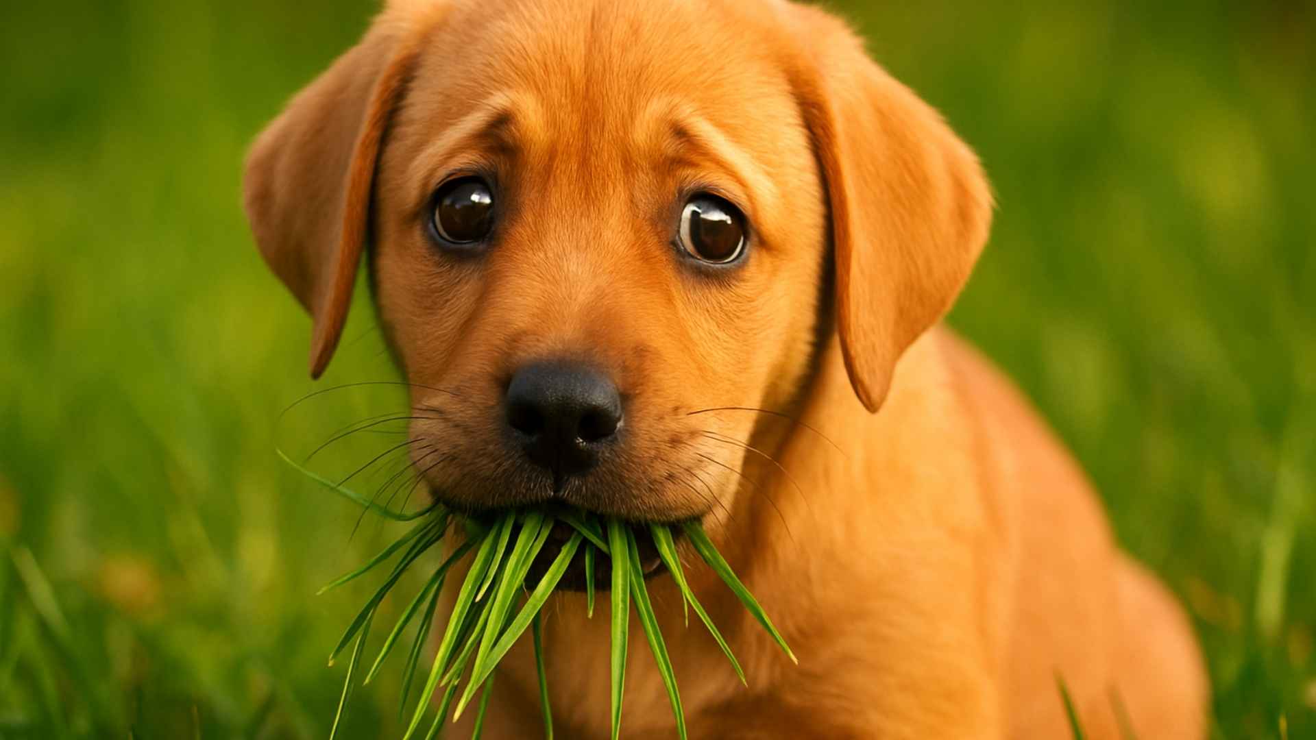 Perro tierno mordisqueando pasto en el jardín, comportamiento explicado por estudios científicos. losbonobos.com