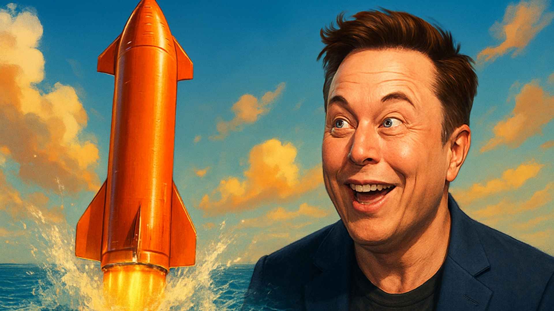 Starship de SpaceX regresa del espacio teñido de naranja tras su décimo vuelo de prueba rumbo a Marte, creado por Los Bonobos