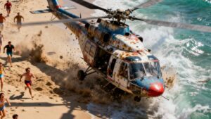 Helicóptero estrellándose en playa de California en accidente impactante