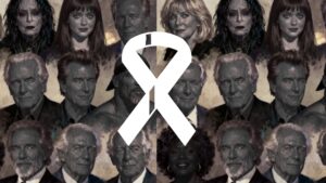 Collage artístico de los rostros de famosos fallecidos recientemente