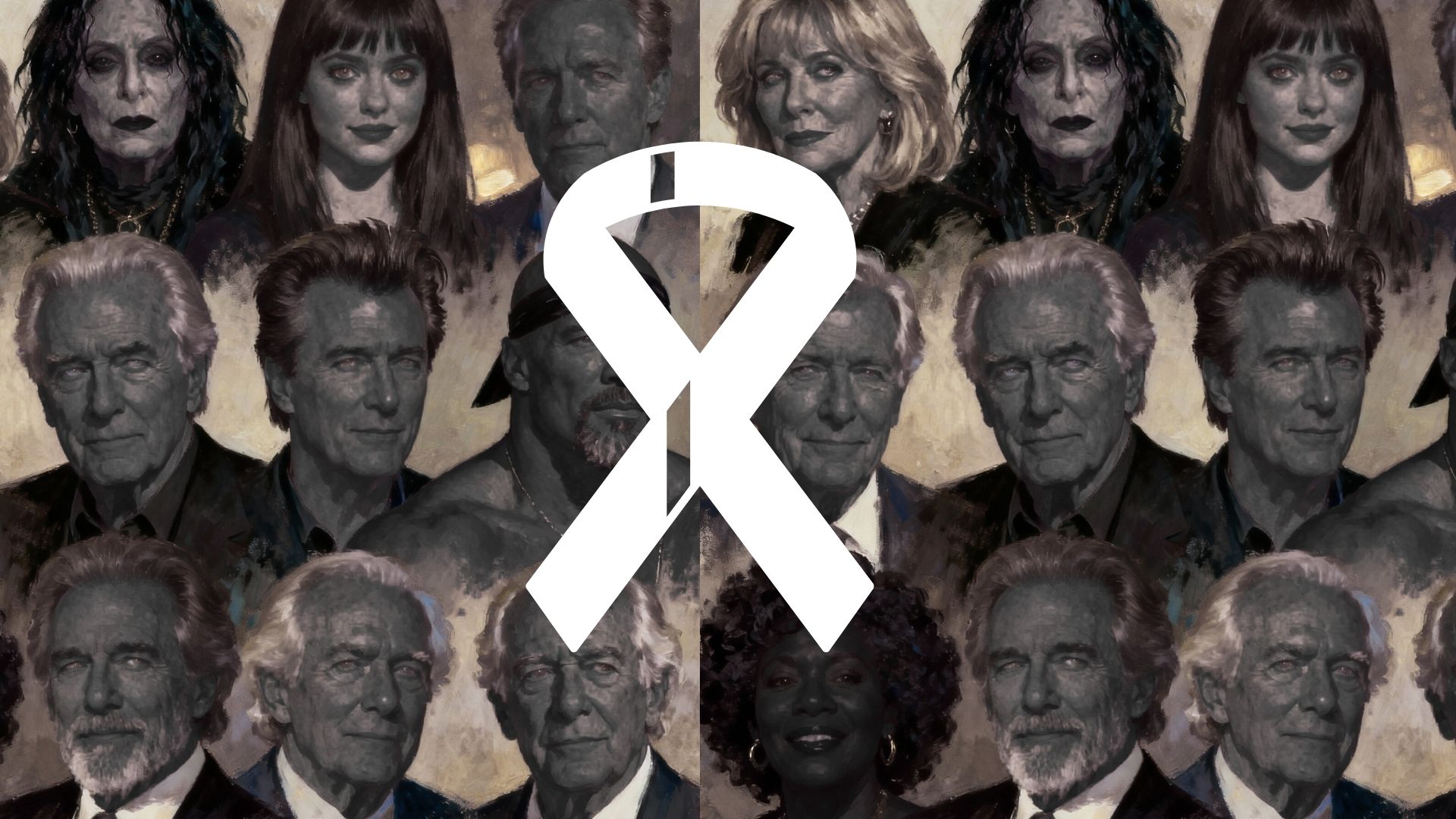 Collage artístico de los rostros de famosos fallecidos recientemente