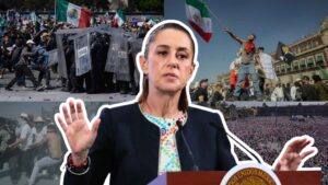 Jóvenes de la Generación Z marchando en México durante protestas nacionales, fotografía informativa creada y editada por Los Bonobos.