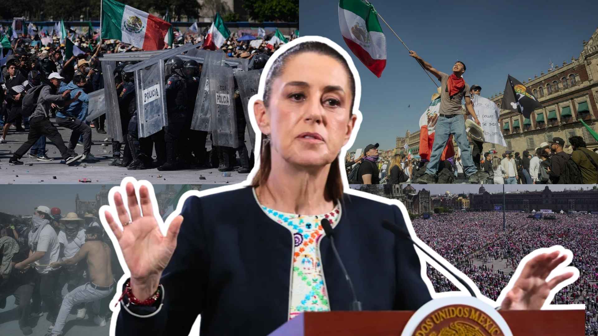 Jóvenes de la Generación Z marchando en México durante protestas nacionales, fotografía informativa creada y editada por Los Bonobos.