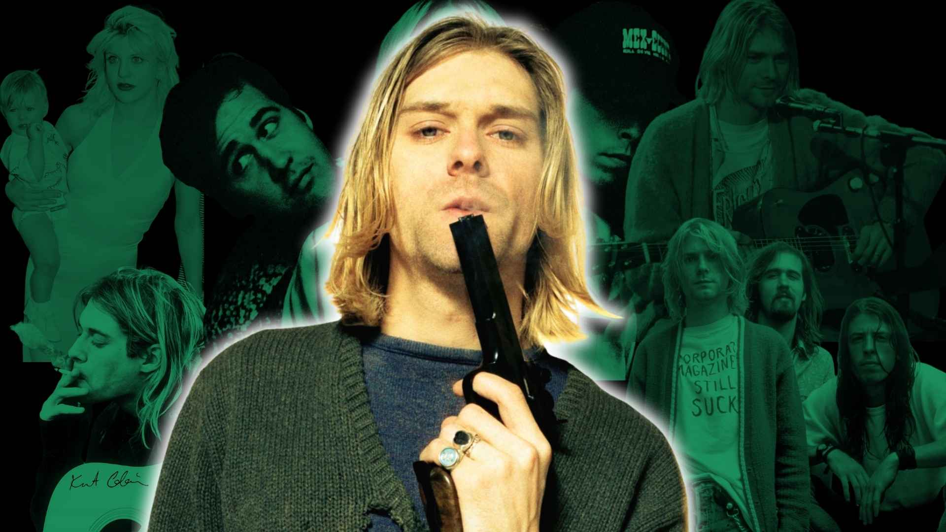 Retrato de Kurt Cobain, líder de Nirvana, en el contexto de una investigación forense independiente que cuestiona las causas oficiales de su muerte, según análisis publicados por Los Bonobos