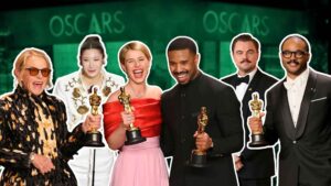 Ganadores de los Premios Oscar 2026 en el Teatro Dolby de Los Ángeles, con “Una batalla tras otra” como mejor película y Michael B. Jordan y Jessie Buckley entre los premiados. Imagen creada por Los Bonobos.