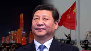 Ilustración de la economía china afectada por la guerra en Irán, mostrando fábricas, petróleo, tensión geopolítica y crisis industrial en China. Imagen creada por Los Bonobos.