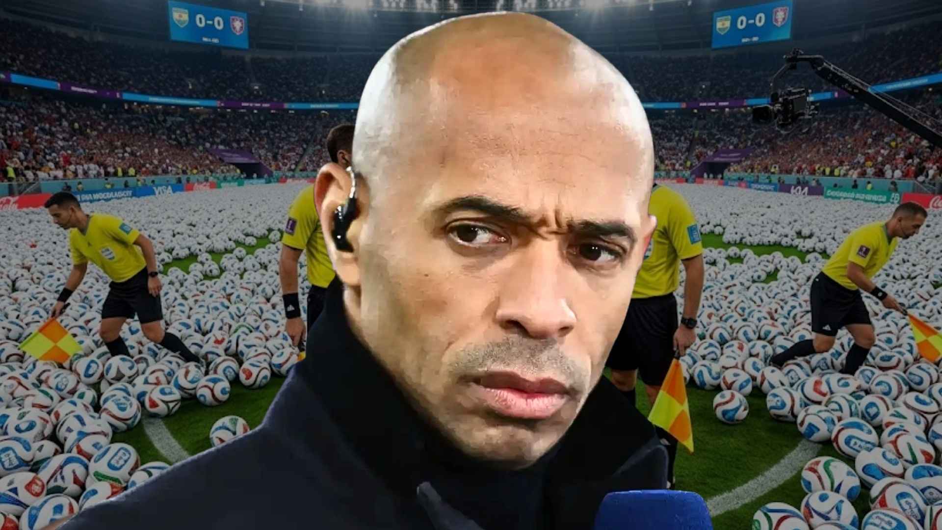 Thierry Henry critica el fútbol moderno con el balón Trionda y el VAR en un estadio lleno de pelotas