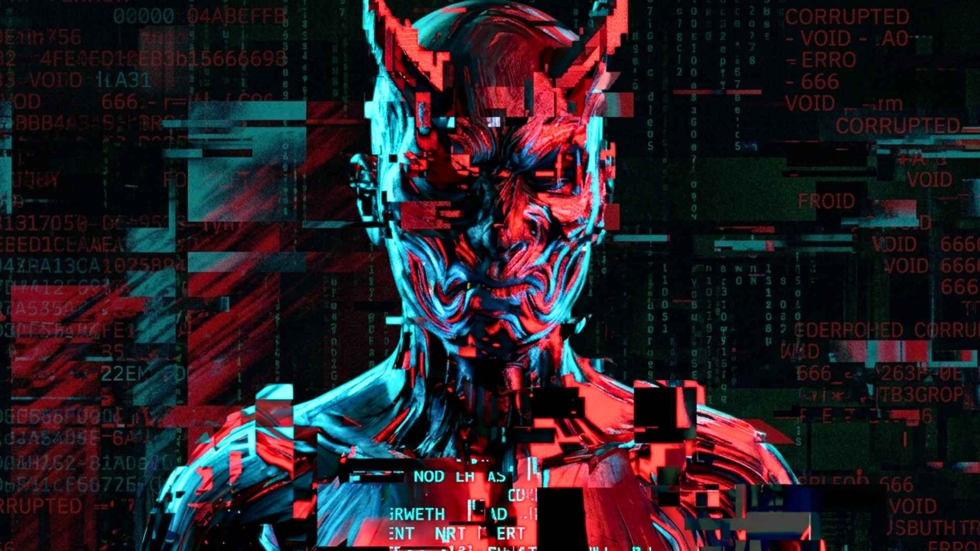 Rostro digital glitch con estética apocalíptica para ilustrar el Q-Day y la amenaza cuántica.