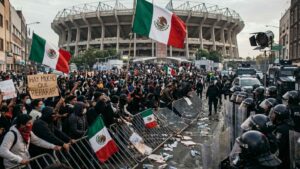 Protestas en el Estadio Azteca durante la inauguración del Mundial 2026