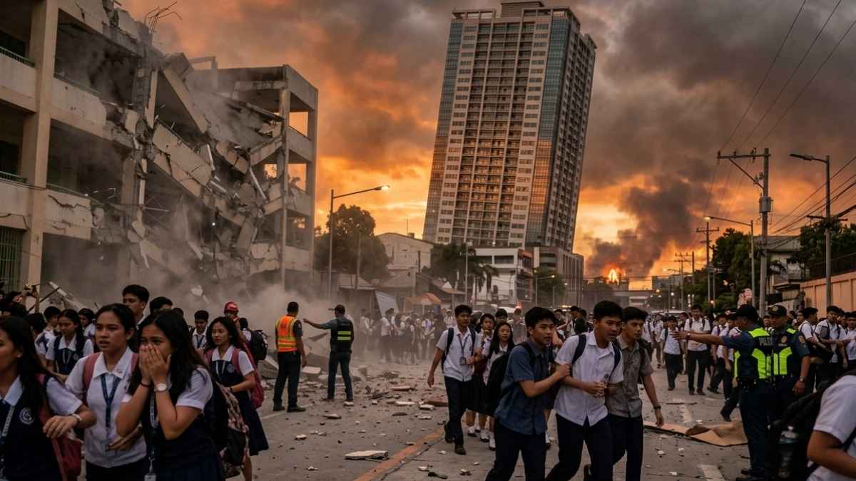 erremoto en Filipinas: edificio colapsando y torre de 36 pisos doblándose durante sismo de 7.8