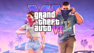 iltración de GTA 6 por Cyberleek con gameplay real y controles de videojuego con efecto glitch neón