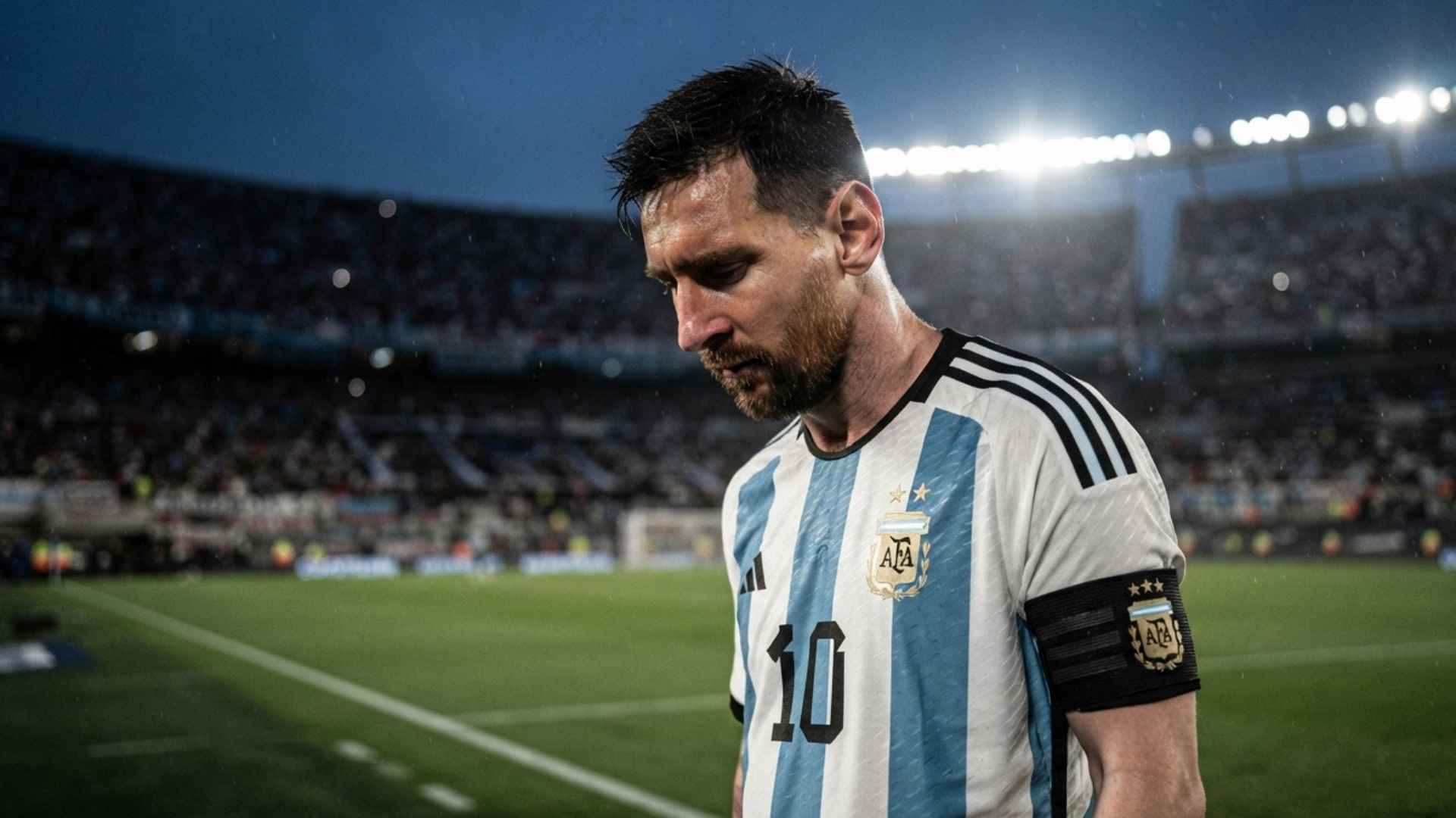 Lionel Messi con la camiseta de la selección argentina tras anunciar su retiro definitivo del equipo nacional.